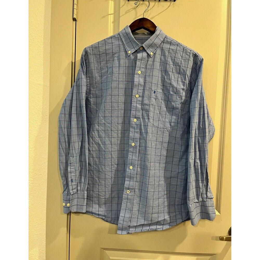 IZOD Regular Fit Blue Cotton Button-Down Long Sleeve Dress Shirt M 0088